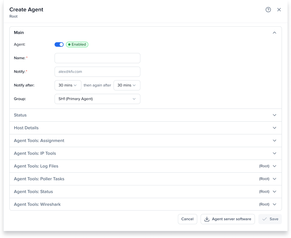 Create Agent - Main section